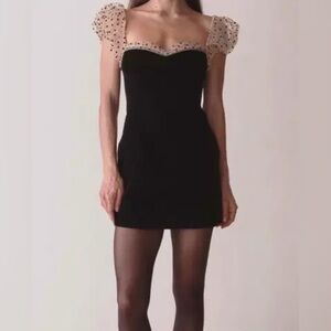 Camila Coelho Black Strapless Dress with Polka Dot Sleeves